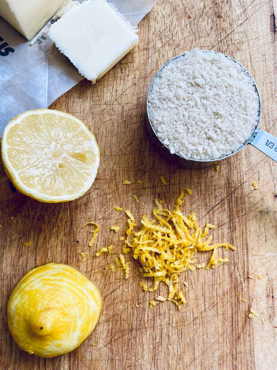Ingredients for the panko topping: panko, butter, lemon zest.
