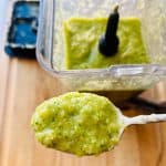 A spoonful of dill pickle salsa.