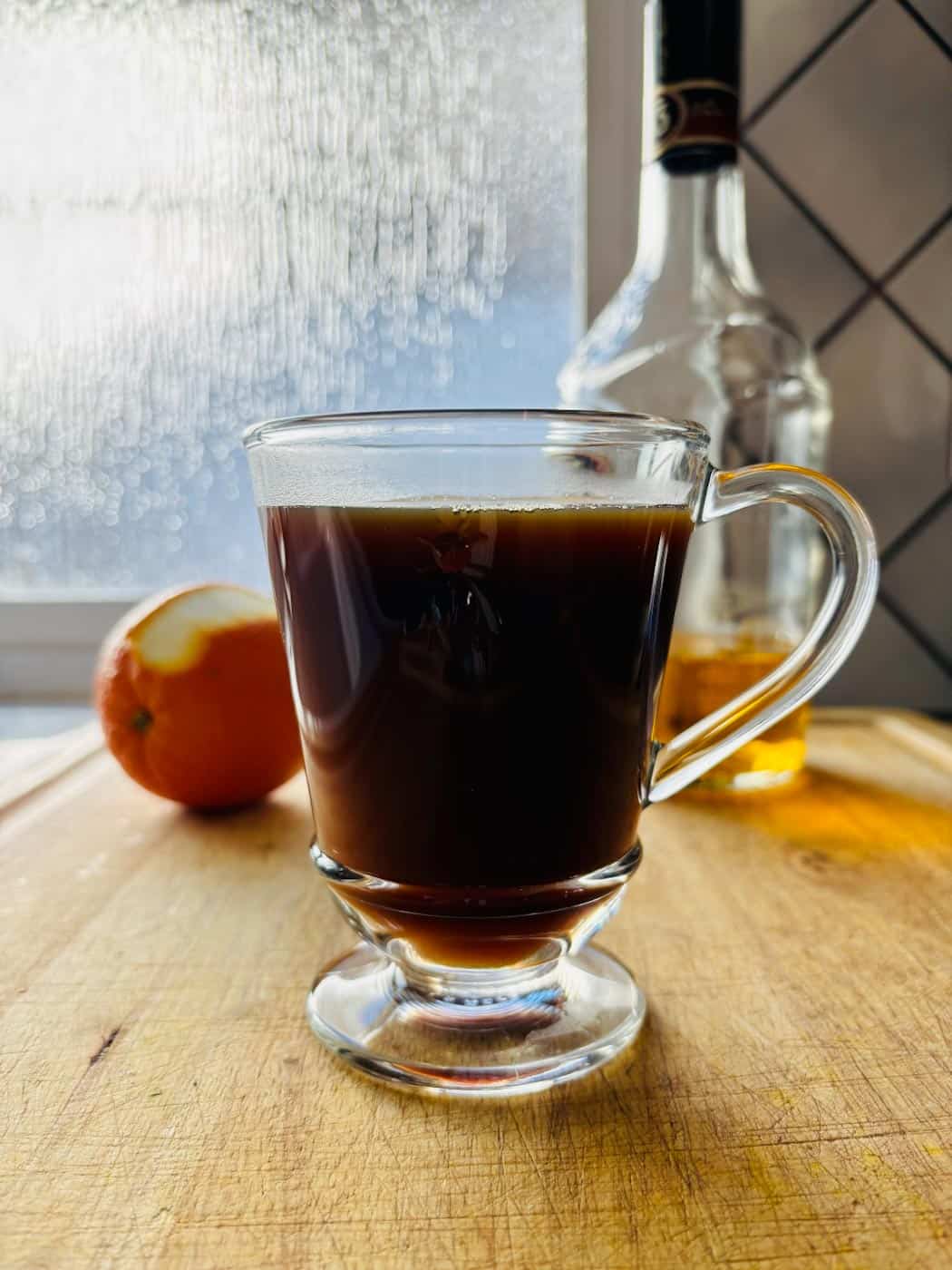 Mug of carajillo Spanish coffee.