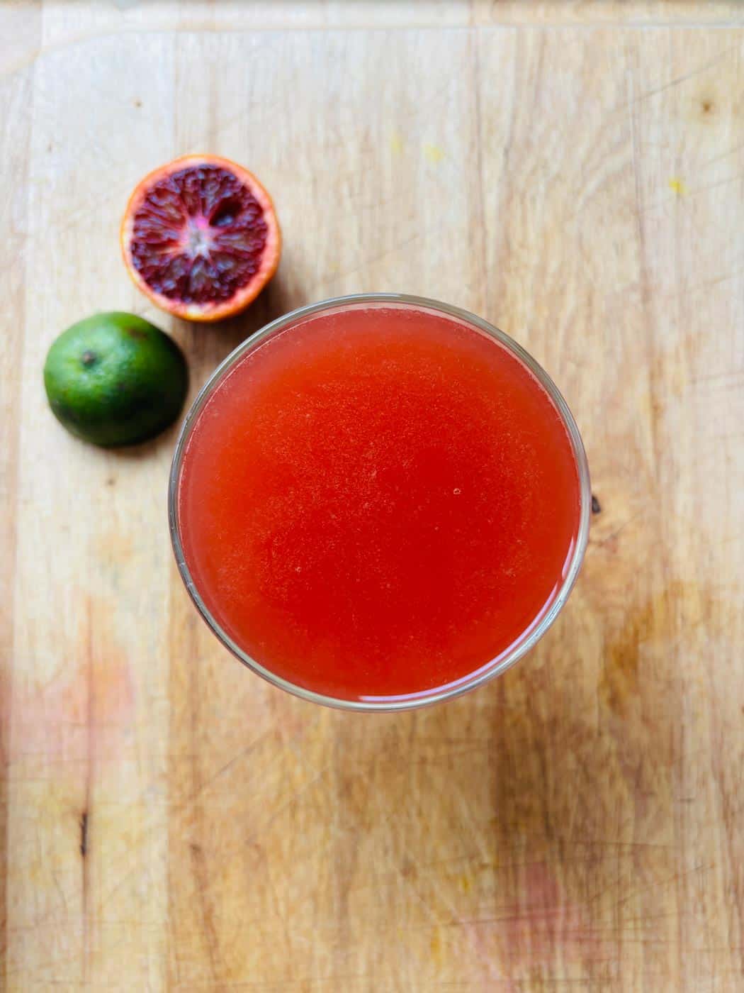 Drone view of blood orange mocktail.