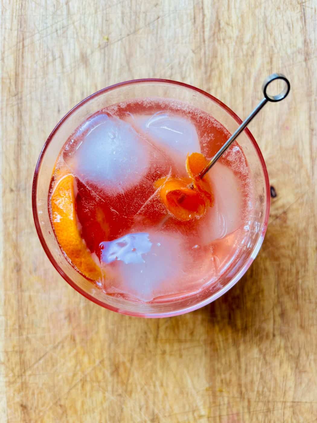 Drone view of blood orange mocktail.