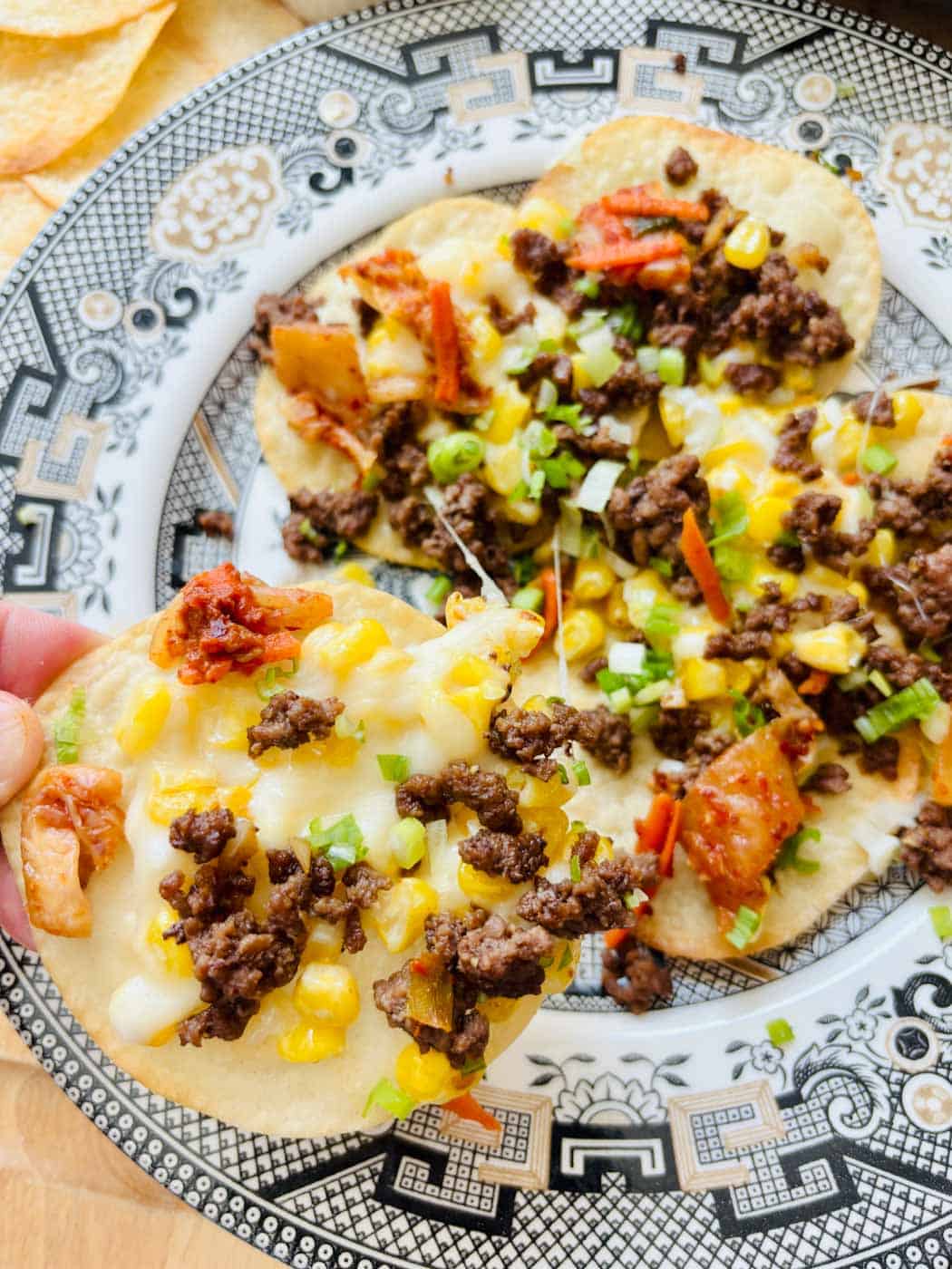 Close up of Korean Nachos.