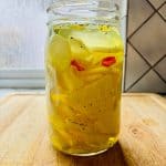 Korean pickled radish in a jar.