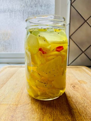 Korean pickled radish in a jar.