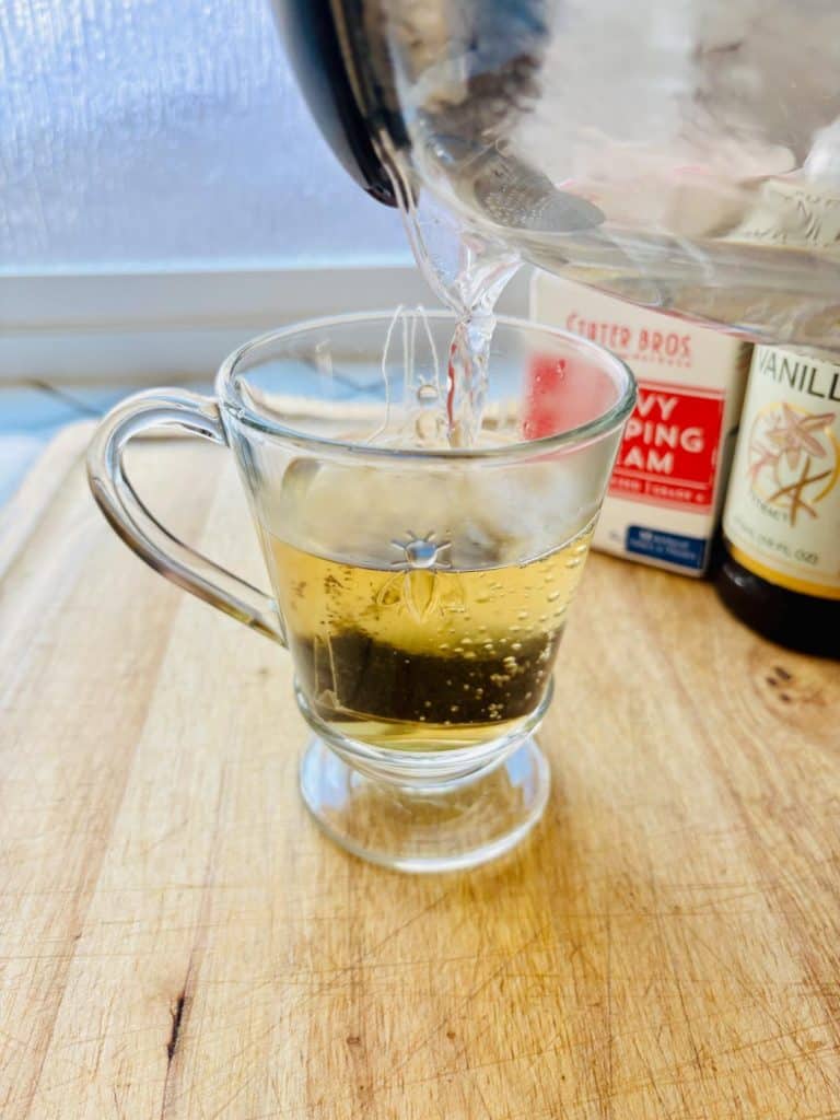 Hot water poured over tea bags.