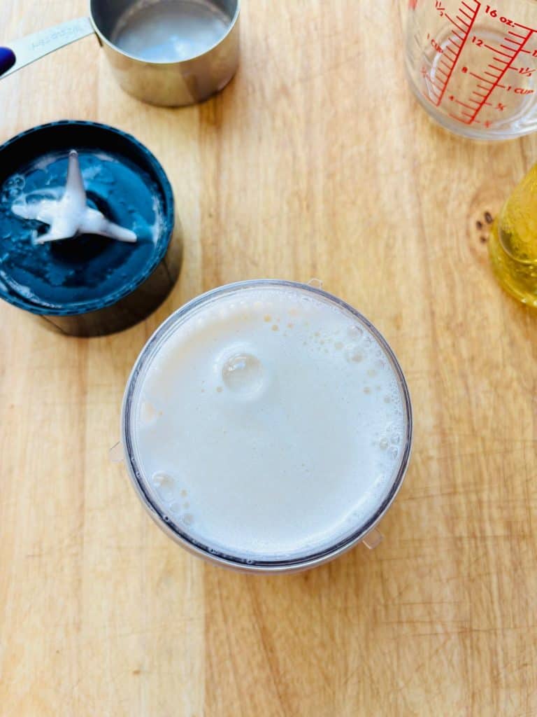 Overhead view of banana milk.