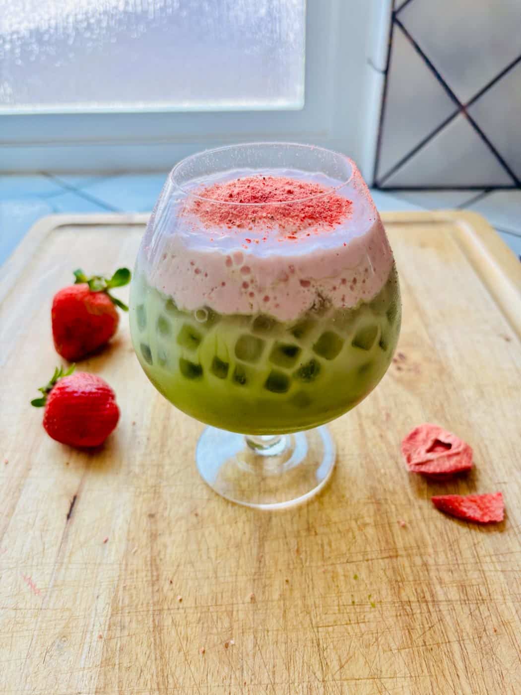 Iced strawberry match latte.
