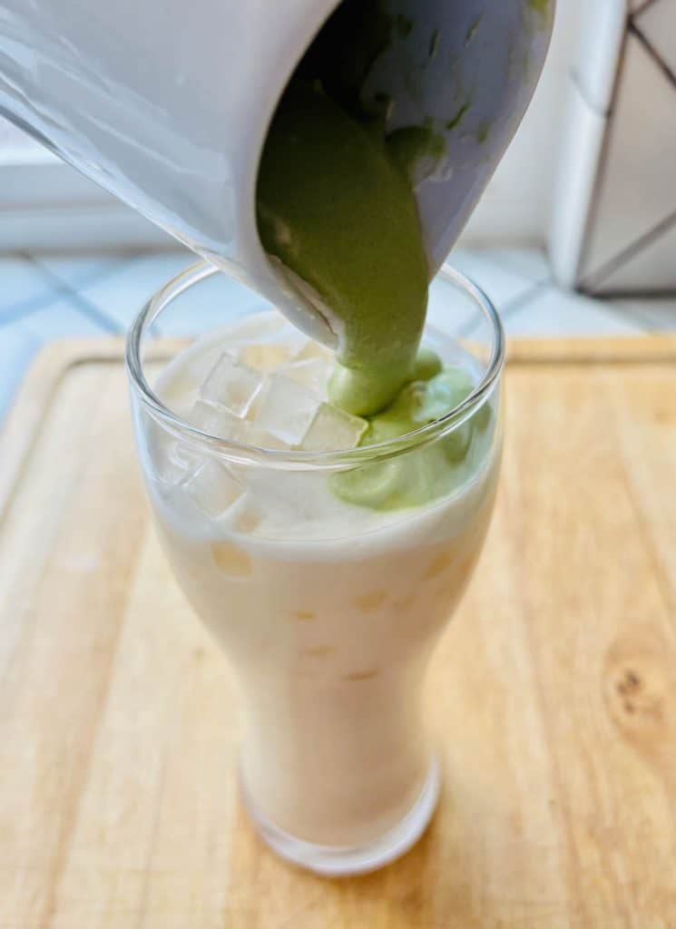 matcha foam pour over banana milk.