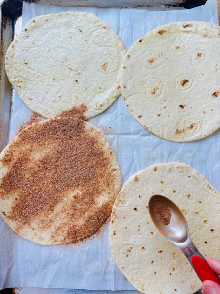 Tortillas dusted with cinnamon sugar.