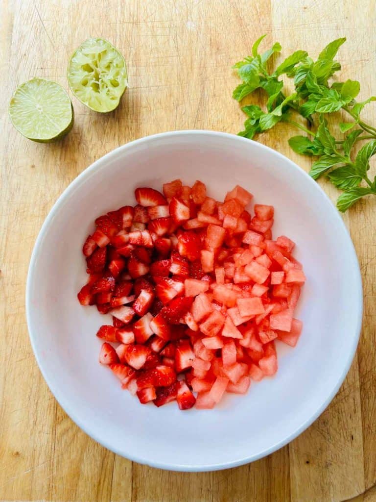 Making the salsa.