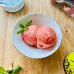 Tomato sorbet in a bowl.