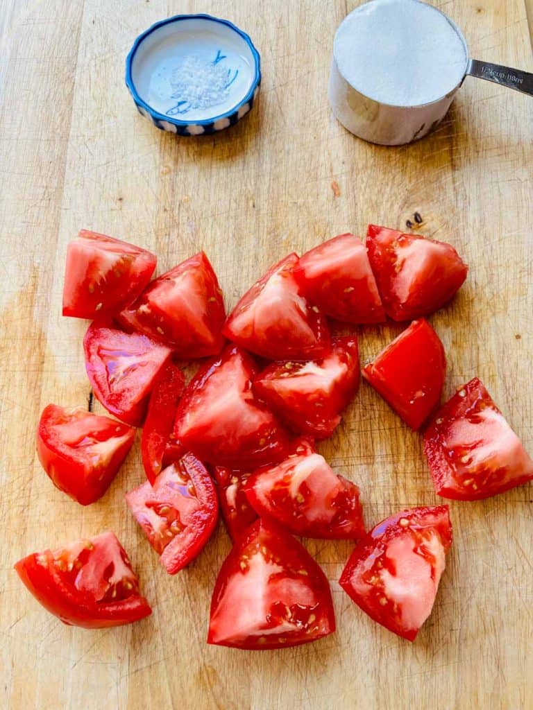 Salt, monkfruit, and chopped tomatoes.
