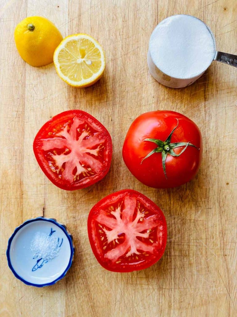 Lemon, monkfruit, tomatoes, and salt.