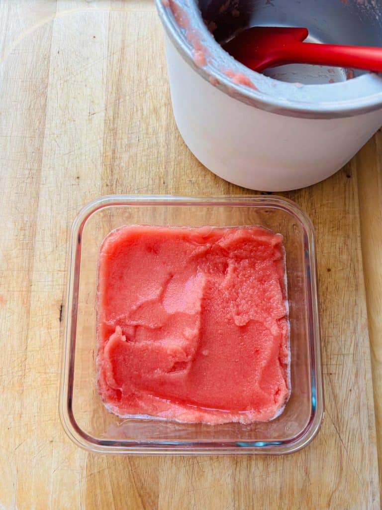 Sorbet packed into container, ready for the freezer.